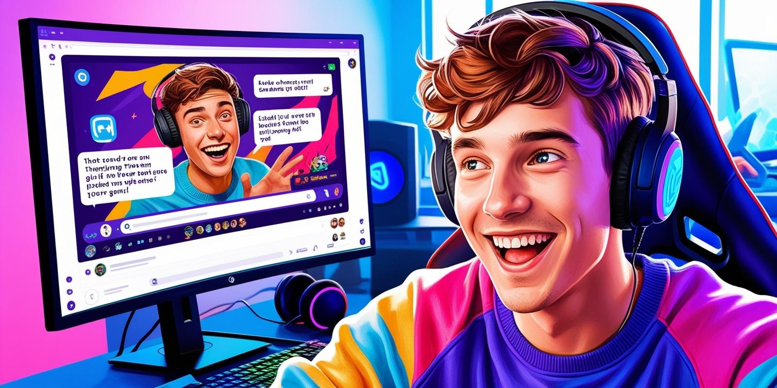 Uma-imagem-de-um-streamer-engajando-com-o-publico-olhando-para-o-chat-rindo-ou-reagindo-a-algo-divertido Como começar a fazer lives de jogos: Guia para iniciantes